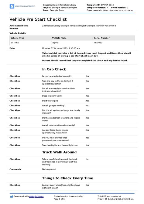 Vehicle Pre Start Checklist All Of Your Pre Start Vehicle Checks