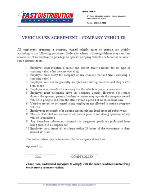 Vehicle Use Agreement PDF