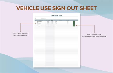 Vehicle Use Sign Out Sheet Template in Excel, Google Sheets Download