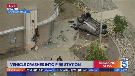 Vehicle flips, slams into LAFD station in Shadow Hills