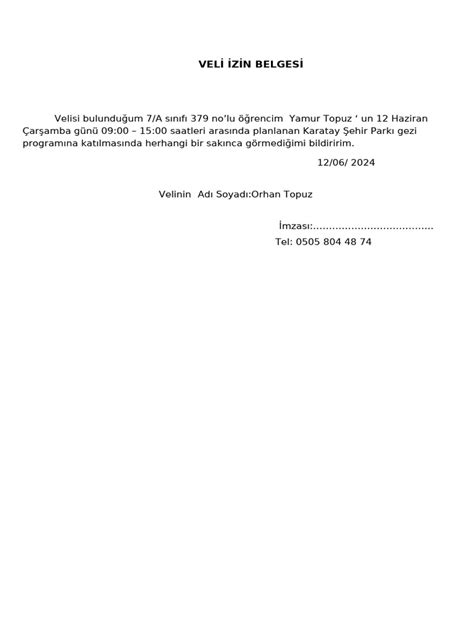 Veli İzin Belgesi PDF Scribd.