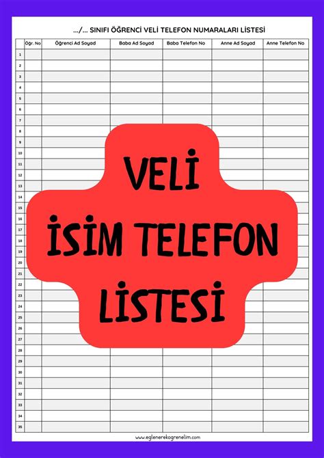 Veli Telefon Listesi. 