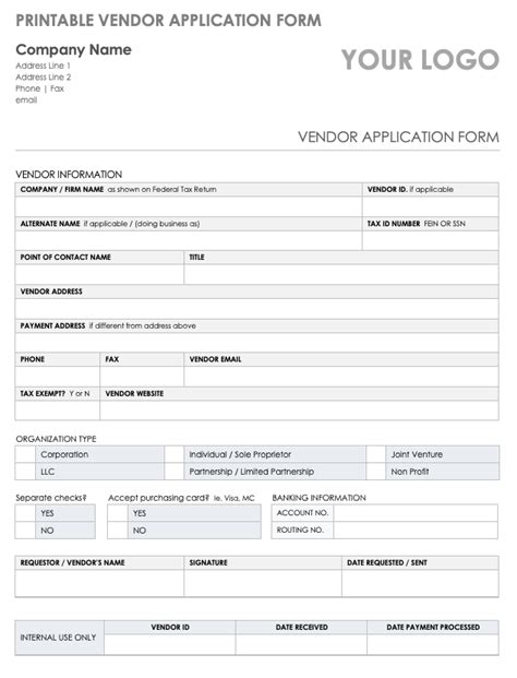 Vendor Application Form Template