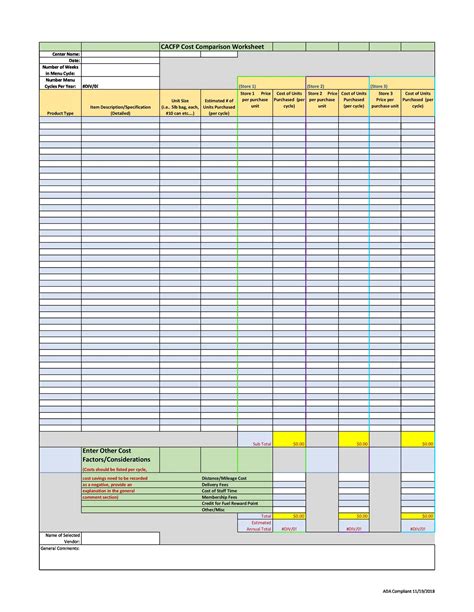 Vendor Comparison Excel Template Cost Comparison Sheet