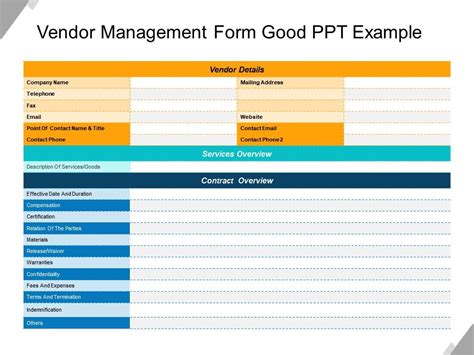Vendor Management Form Good Ppt Example Templates PowerPoint