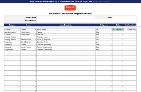 Vendor Punch List format