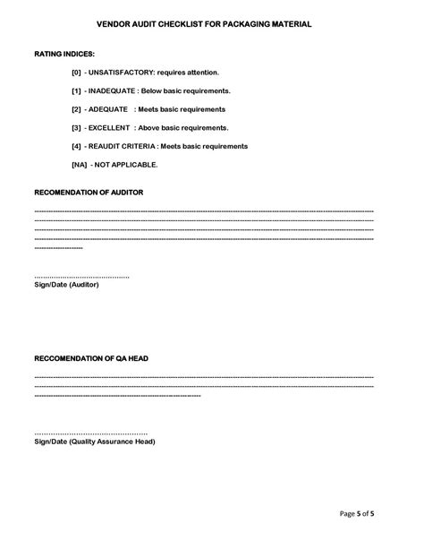 Vendor audit checklist for packaging materials. Use this Packaging Material V...