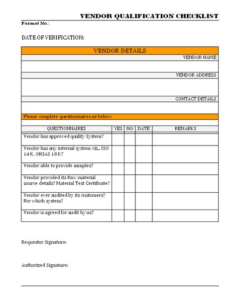 Vendor qualification checklist