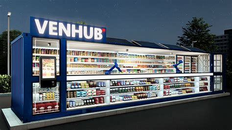 Venhub. VenHub stores are modular, flexible, and easy to install. Customers drive up to the window of the store, and the store is designed to provide a seamless shopping experience. Our autonomous retail platform uses cutting-edge AI and robotics technology, enabling customers to shop at their own pace, on their own terms, … 
