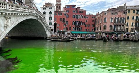 Venice authorities investigate after canal turns fluorescent green