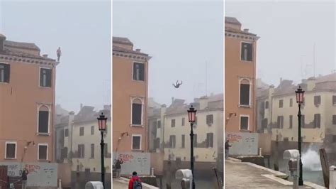 Venice hunts for ‘idiot’ who jumped off three-story building into canal