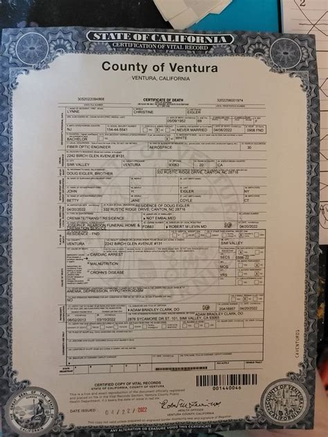 Ventura county birth certificate oxnard.  $31 fee per copy requested (check Rec...