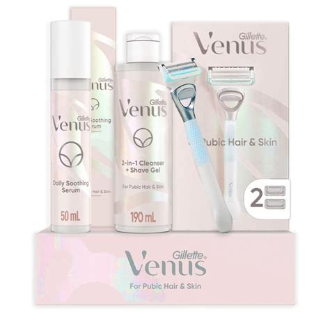 Venus pubic hair and skin. A new Venus’s Hair and Skin Softening Oil is 99% plant-based. It locks in moisture for soft, glowing skin and hydrates to help reduce itchiness. Find out more. ... Pubic Hair & Skin Razor. 0 /5 (0 Recommended) See in Store. View details. Product reviews (0) Overall rating /5 (Recommended) Sort By:Most recent; 