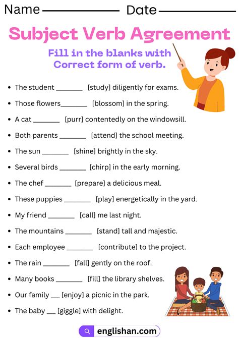 Verb Worksheets Agreement Practice Subject With Answers