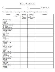Verbal and Physical Aggression Data Collection Form Classroom