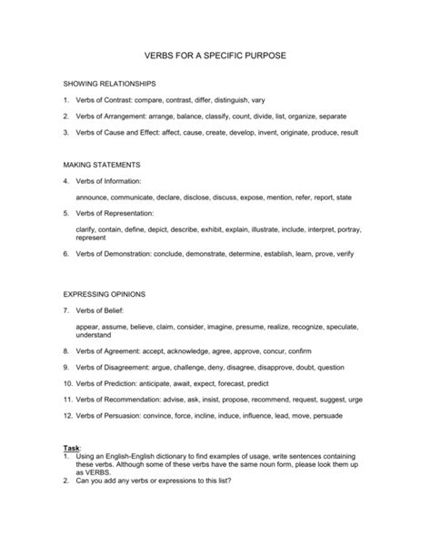 Verbs For A Specific Purpose