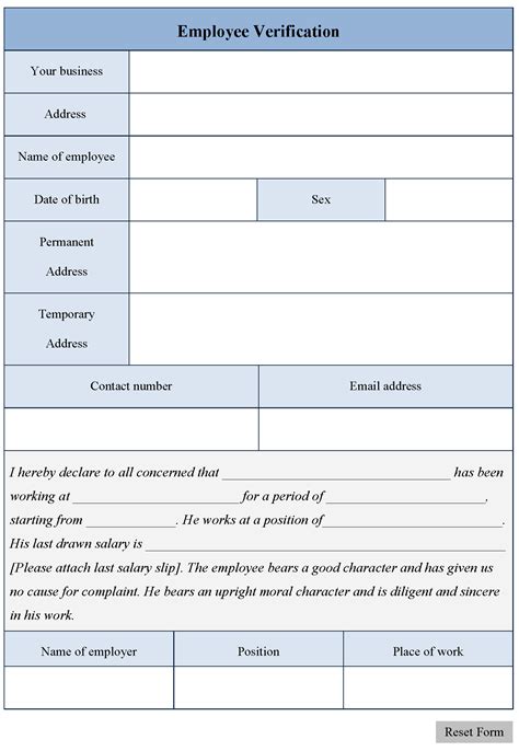 Verification Form Template Free Printable Documents