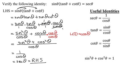 Verify the Identity sin (theta)tan (theta)+cos (theta)=sec (theta ...