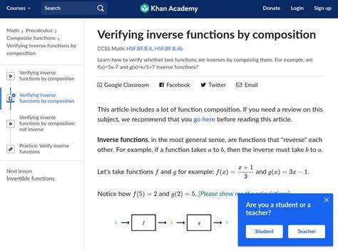 Verifying Inverse Functions By Composition Not Inverse Video Khan Academy
