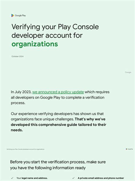 Verifying your play console developer account for organizations.  Your l...