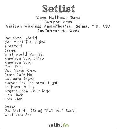 Verizon Wireless Amphitheater Selma Concert Setlists