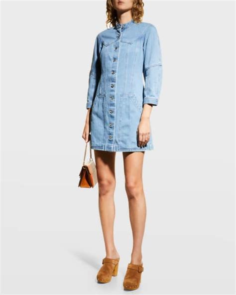 Veronica Beard Basia Button Front Denim Mini Dress on SALE