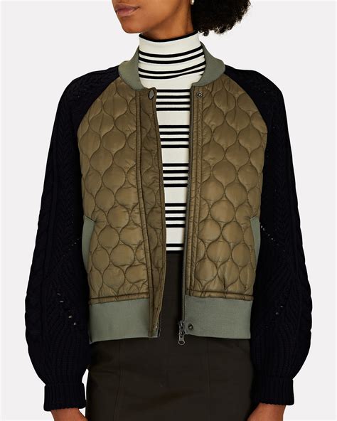 Veronica Beard Marjeti Mixed Media Bomber Jacket Outerwear