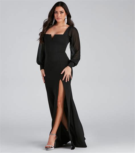 Veronica Formal Chiffon Sleeve Slit Long Dress & Windsor