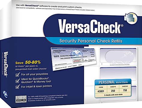 VersaCheck Form 3001 Personal Wallet Security Check Refills Blue