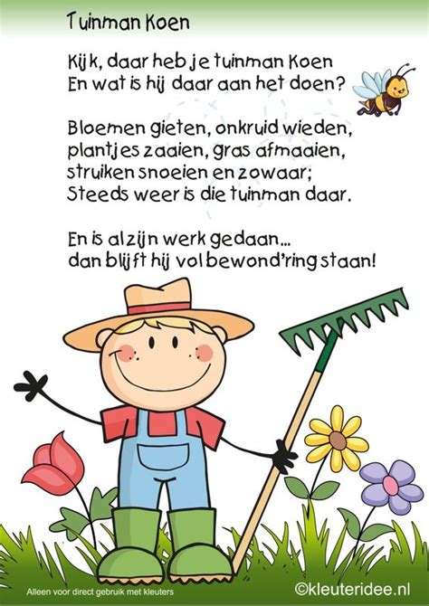 Versje Tuinman Koen, Thema Tuincentrum, Kleuteridee