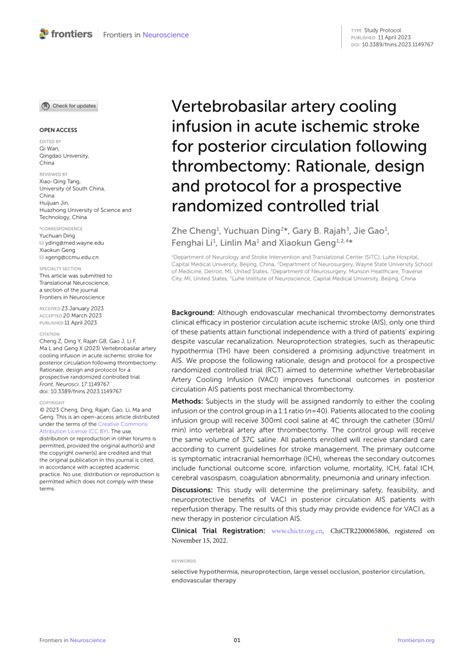 Vertebrobasilar artery cooling infusion in acute ischemic stroke for ...