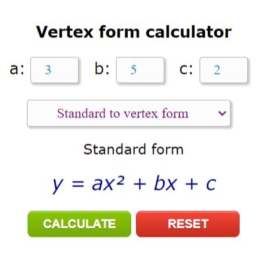 Vertex to Standard Form Calculator Online