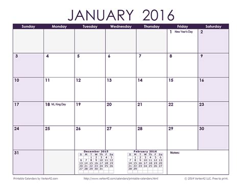 Vertex42 Calendars Printable