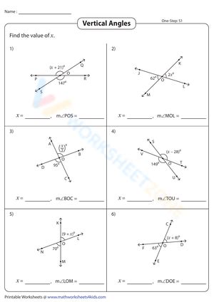 Vertical Angles Worksheet