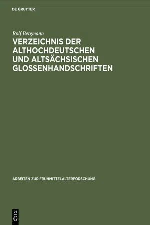 Verzeichnis der althochdeutschen und altsächsischen glossenhandschriften. - A practical introduction to new and digital media your guide.