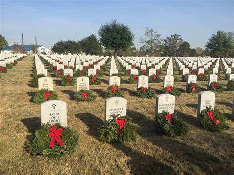 Welcome to the Houston National Cemetery's Wreaths Across America Page. On December 14, 2024 at 11:00 am (Wreath Placement Immediately Following Ceremony), Wreaths Across America will be at Houston National Cemetery to Remember and Honor our veterans through the laying of Remembrance wreaths on the graves of our country's fallen heroes and the ...
