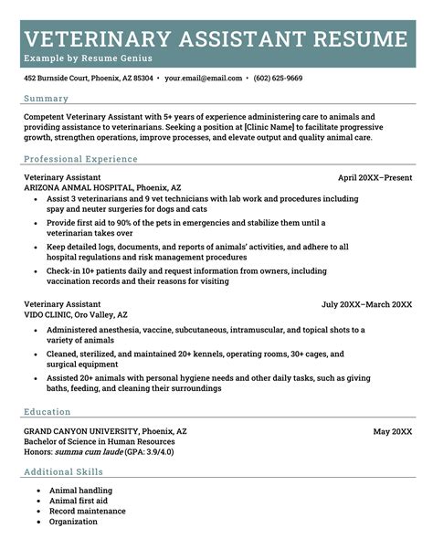 Veterinary Assistant Resume Samples and Tips [PDF+DOC Templates] 2022