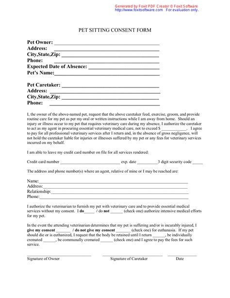 Veterinary Consent Form Printable Consent Form
