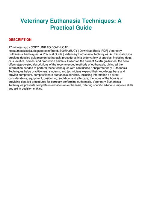 Veterinary Euthanasia Techniques A Practical Guide