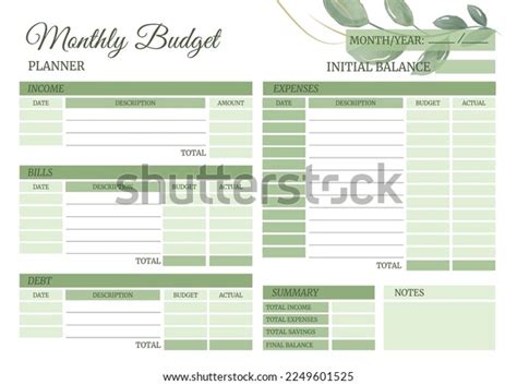 Vettoriale Stock Monthly budget planner. Bills, Debts, Expenses, …