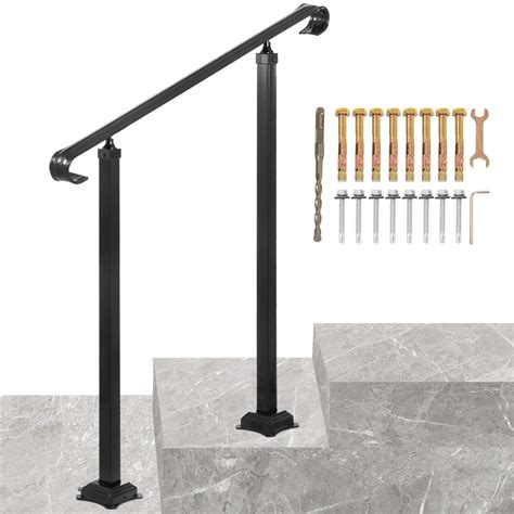 The flexible height allows the exterior handrail for steps to fit 1 or 2 stairs, meeting your different needs. With sturdy wrought iron material and powder-coated surface, the railing is rustproof and easy to clean. This metal handrail for outdoor steps is ideal for gardens, residential buildings, porches, hotels, etc..