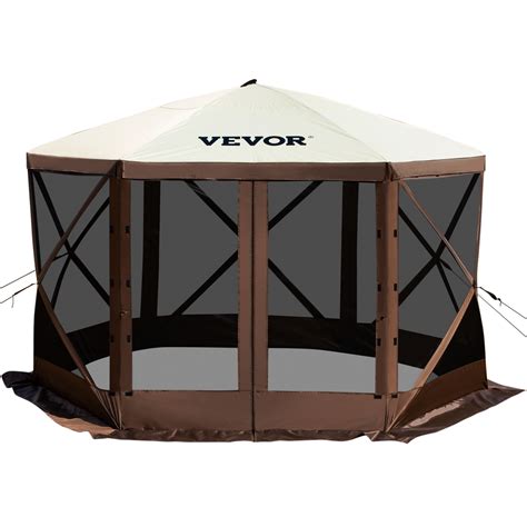 Camping Gazebo Tent 10 ft. x 10 ft. 6 Sided Pop-Up Canopy Screen Tent for 8-Person with Storage Bag, Brown and Beige. ... Model# ZPMGB7MMBK0000001V0. VEVOR. Yurt Tent 100% Cotton Canvas Bell Tent 22.9 ft. in Dia. Glamping Tent 12-Person or More Waterproof Canvas Tents 4 Season. Compare $ 387. 82 /box $ 478.80. Save $ 90.98 (19 %) Model .... 