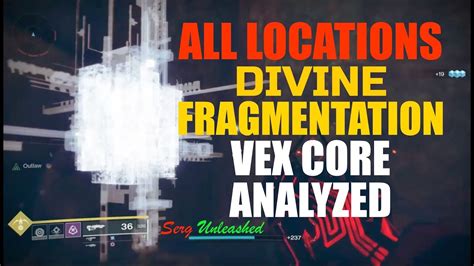 Divine Fragmentation Destiny 2 Guide: Divine Fragmentation Quest Steps. Once you’ve killed the Vex in the Lunar Battlegrounds, you’re going to have to complete the following steps: Analyze three Vex data cores on Nessus. Kill Vex on the moon or in the Black Gardens until you’ve looted 120 data cores (the Vex Offensive mode should be .... 