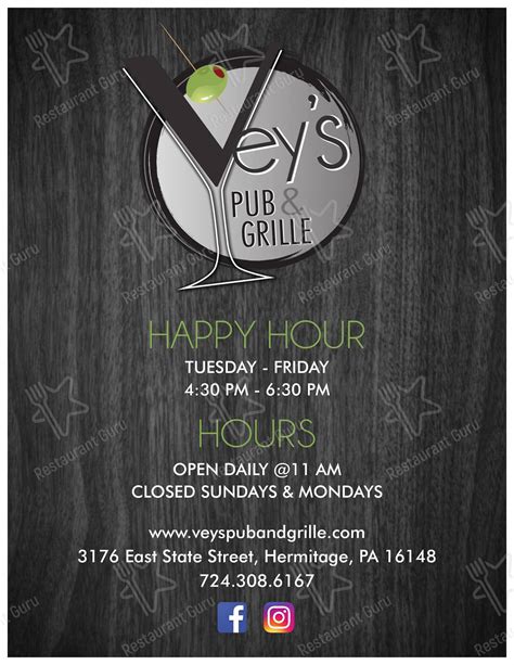 Veys Pub and Grille is a great new place with delicious food, cold beers and refreshing cocktails in Hermitage, PA Skip to main content 3176 E State St, Hermitage, PA 16148 (opens in a new tab) 724-308-6167. 