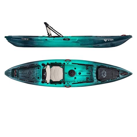 The Vibe Yellowfin 100 is a 10 foot single sit-on-top kayak that’s ideal for fishing and recreational paddling. ... There is also a Yellowfin 120 angler (12 ft) version. 4: Vibe Kayaks Maverick 120 (hybrid angler) Pin Length: 12 foot Width: 33.5 inches
