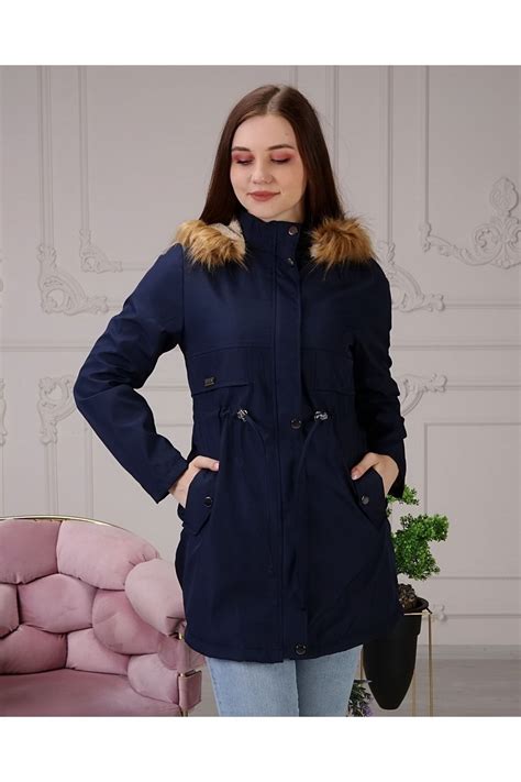 Vibeys Collection Lacivert İçi Kürklü Ve Su Geçirmez Bayan Kışlık.