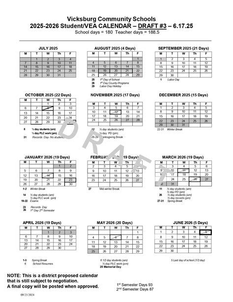 Vicksburg school calendar 25 26 pdf.  One Community.  First day: Monday, Au...