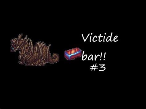 Victide Bars are Pre-Hardmode bars, used in crafting various ocean -themed items. Crafting Recipe Used in Notes The materials necessary to craft Victide Bar are dropped by the Desert Scourge. v · d · e Victide Bar Victide Bar • Greatbay Pickaxe • Crayfish Pickaxe • Carapace Hammer • Reefclaw Hamaxe . 