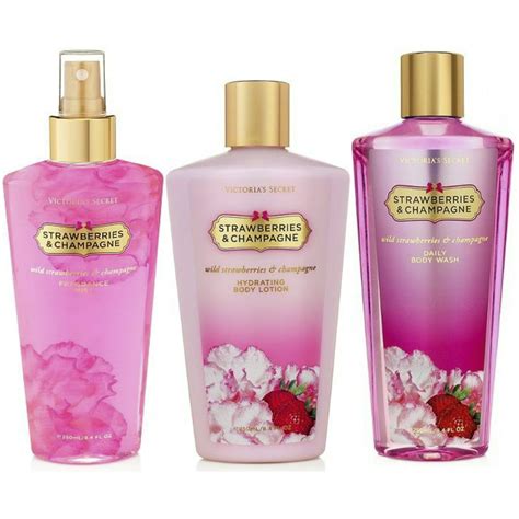 Victoria secret strawberries and champagne. Strawberry And Champagne Hand And Body Lotion. US$13.75. Strawberry & Champagne Hand and Body Lotion is used to moisturize, rejuvenate and nourish ones skin leaving skin feeling lusciously smooth. It helps soothe eczema, psoriasis, dry and sensitive skin. It consist of fatty acids and high in oleic acid, Vitamin A, Vitamin E … 