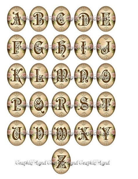 Victorian Alphabet Letters Printable Digital Collage Sheets Cameo Ovals